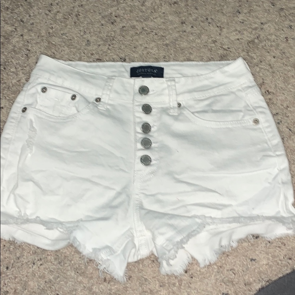 Just USA high waist white denim shorts